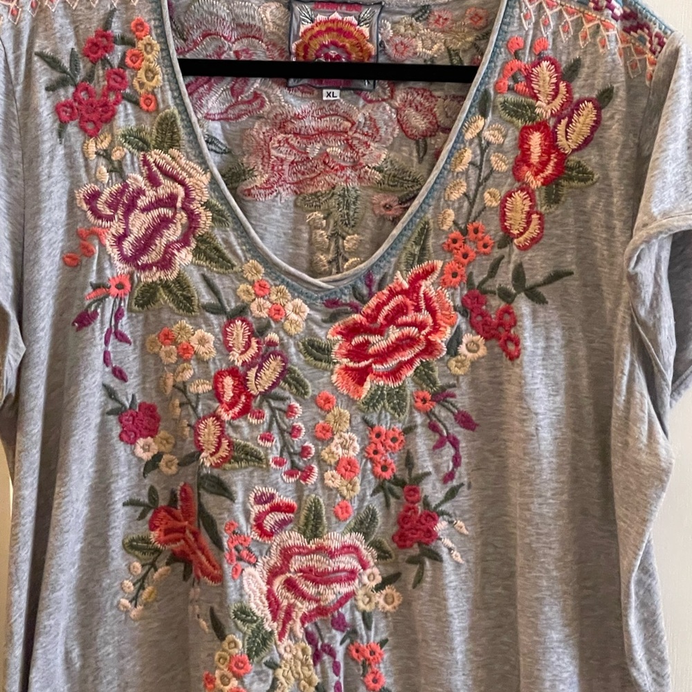 Johnny Was Embroidered Cotton Jersey Dress, XL